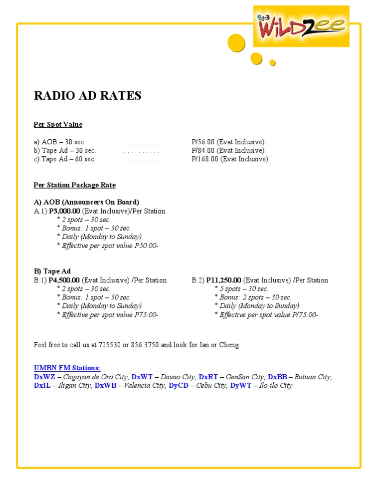 Radio Ad Rates Per Spot Value PDF