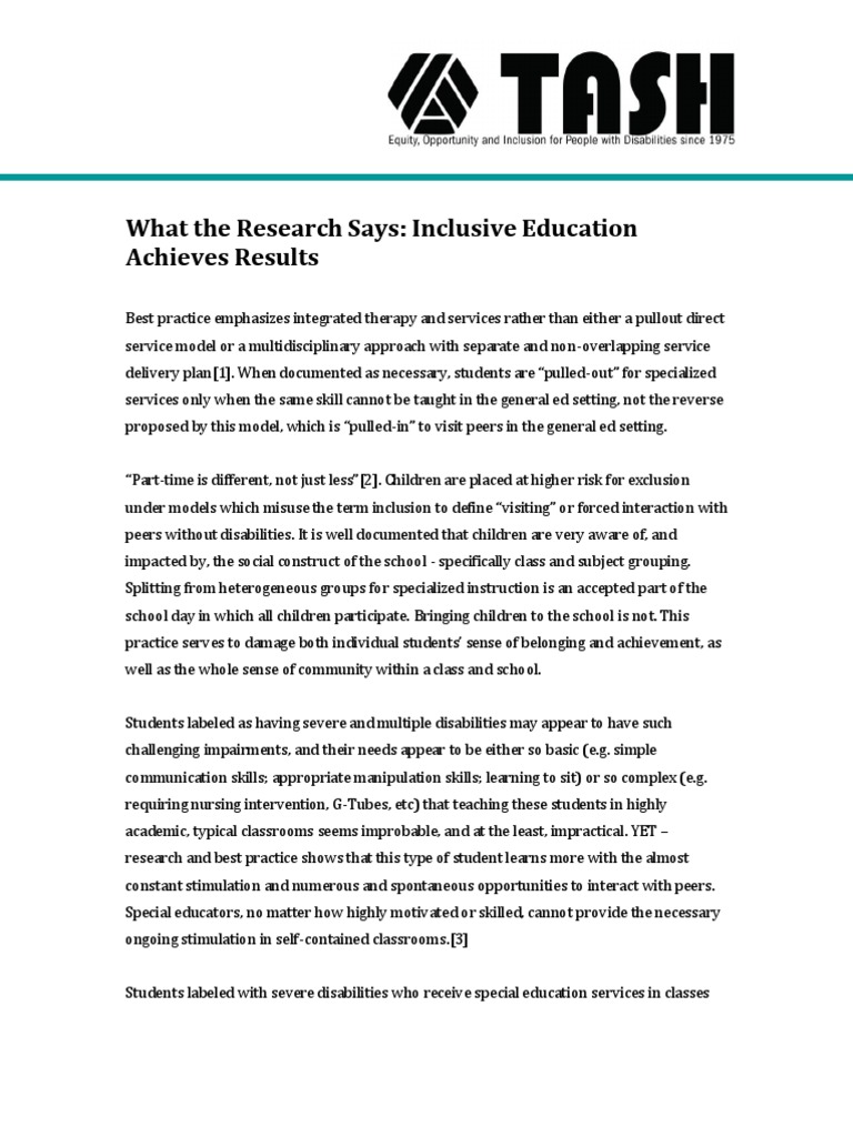 What The Research Says On Inclusive Education | PDF | Inclusion ...