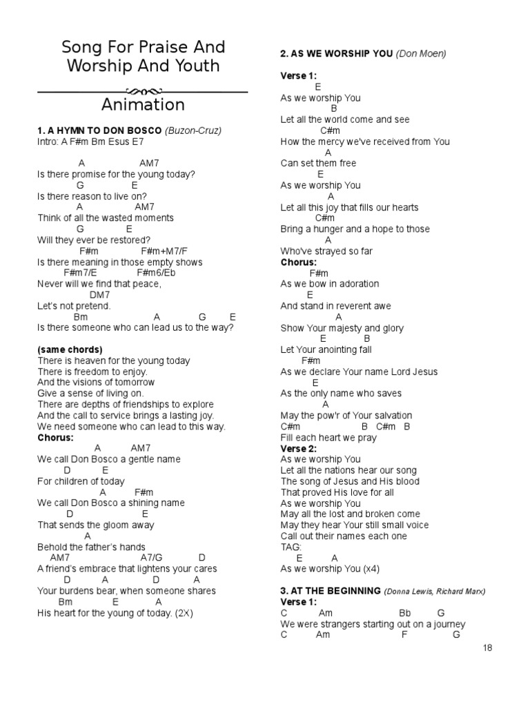 Chord book for Praise, Worship and Youth Animation songs | Song Structure