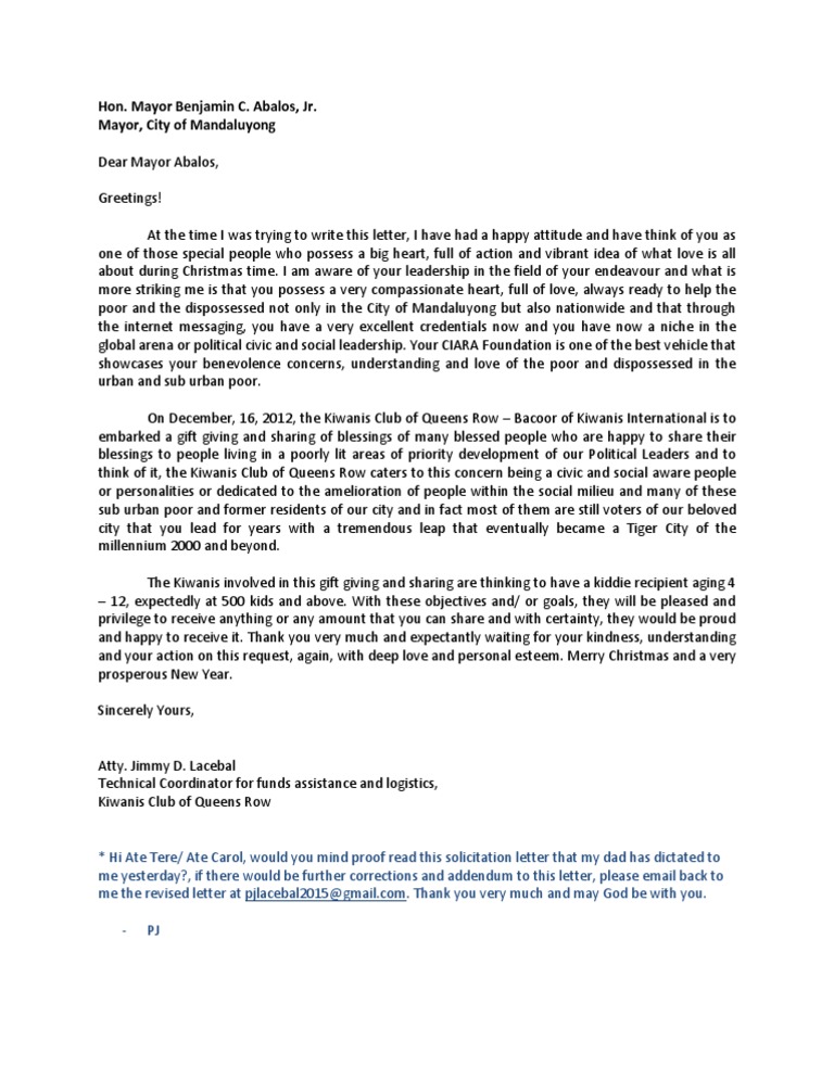 Solicitaion Letter To The Mayor Pdf Love
