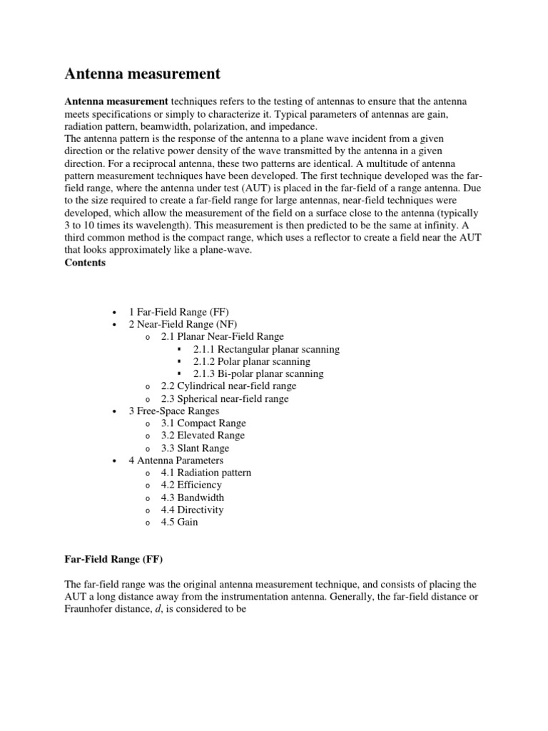 Antenna Measurement Antenna Measurement Techniques Refers To The