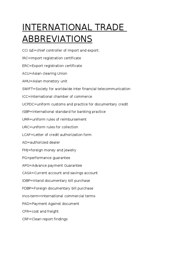 Abbreviations Invoice Payments