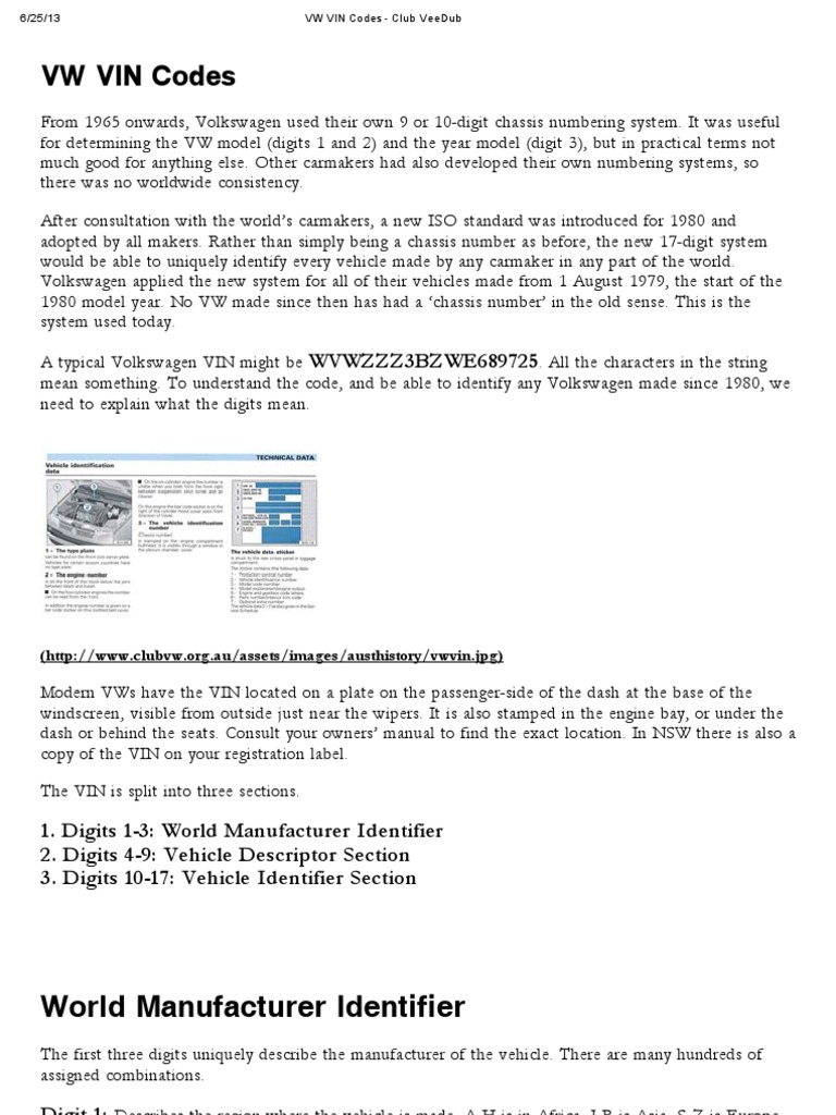 VW VIN Codes | PDF | Volkswagen | Private Transport