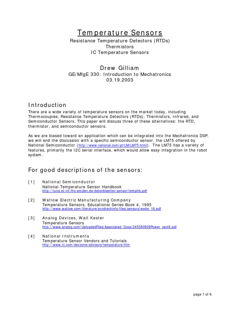 Gilliam Temp Sensors PDF PDF Bipolar Junction Transistor
