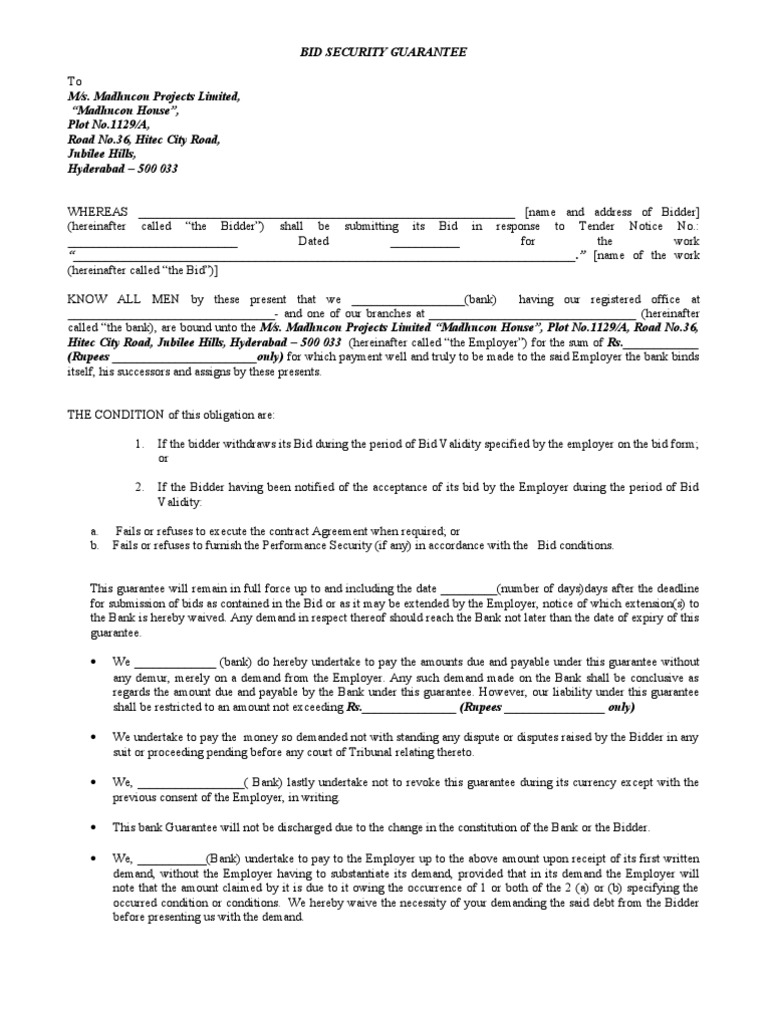 Bid Security Guarantee Civil Law (Legal System)