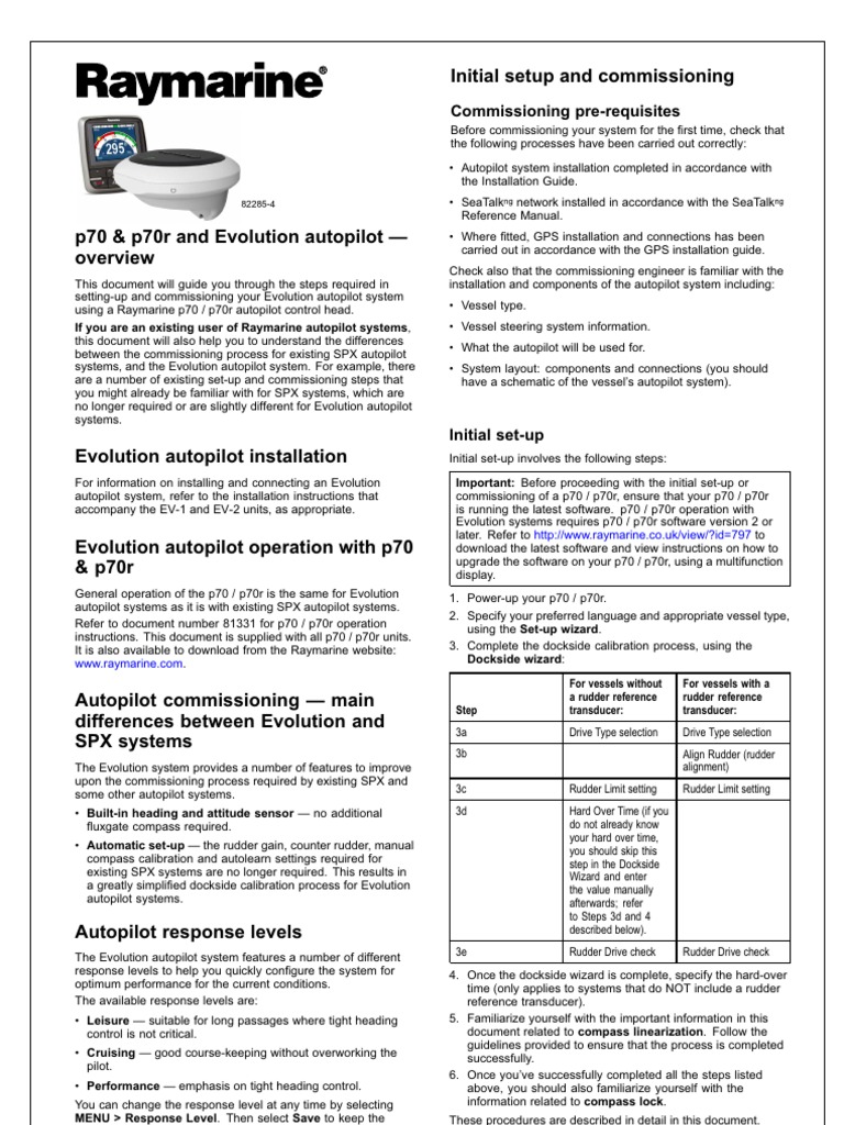 Raymarine Evolution Autopilot p70 p70r Manual PDF Compass Rudder