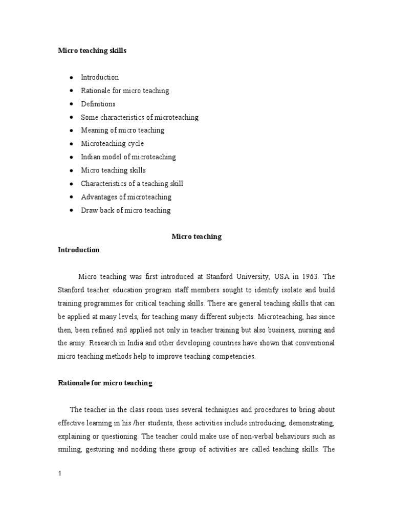 Overview of Micro Teaching Skills | PDF | Teacher Education | Teachers