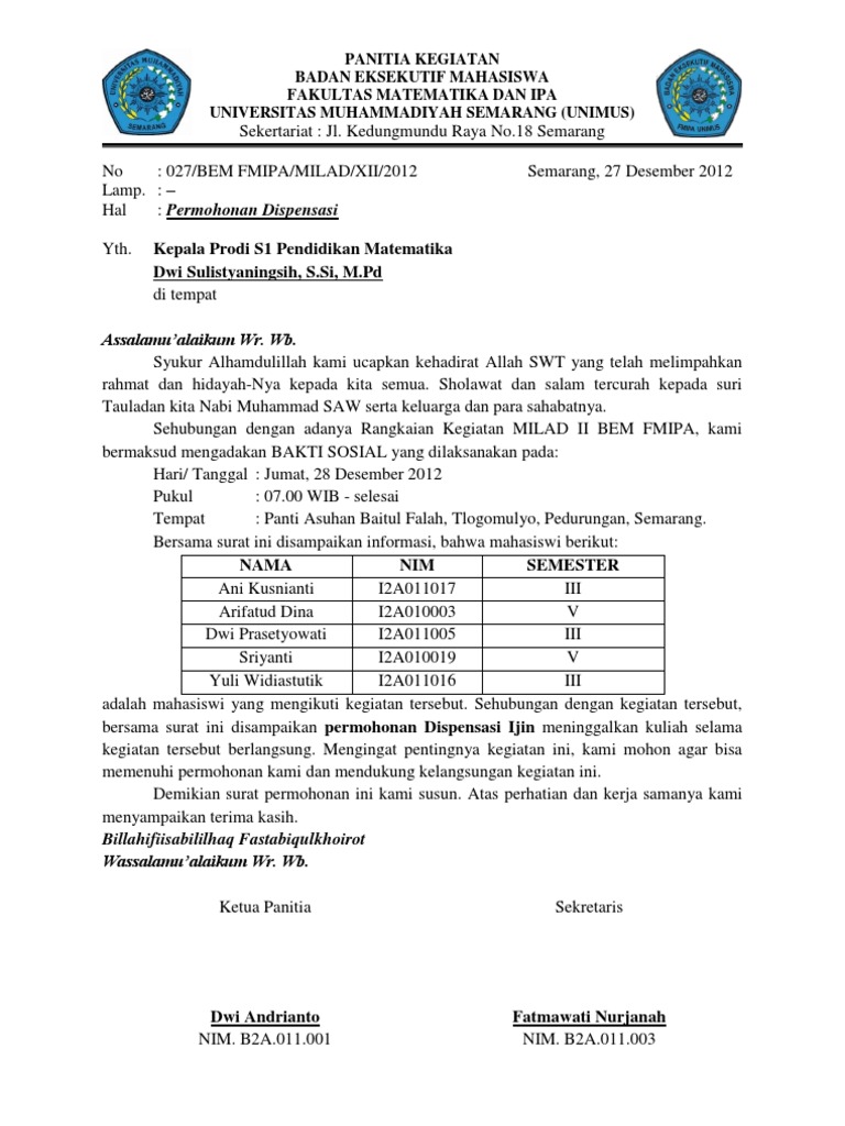 Format Surat Dispensasi Pembayaran Kuliah Delinewstv