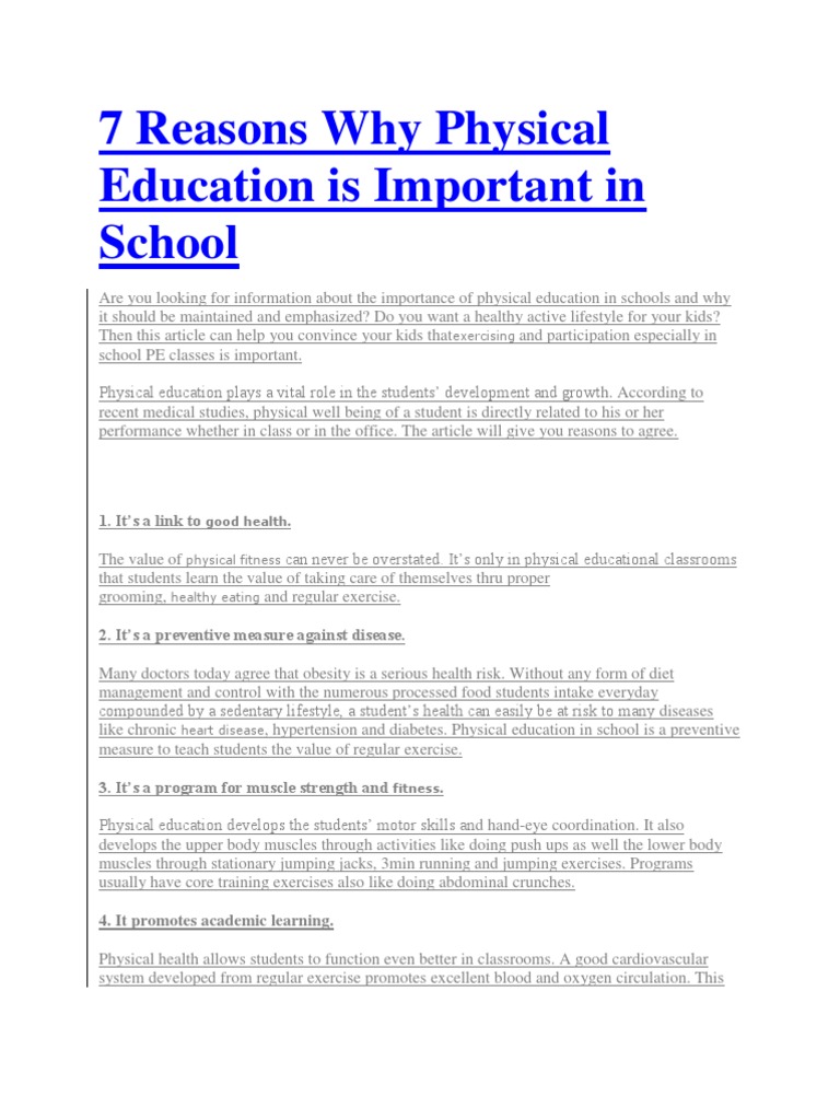 7 Reasons Why Physical Education Is Important in School | PDF ...