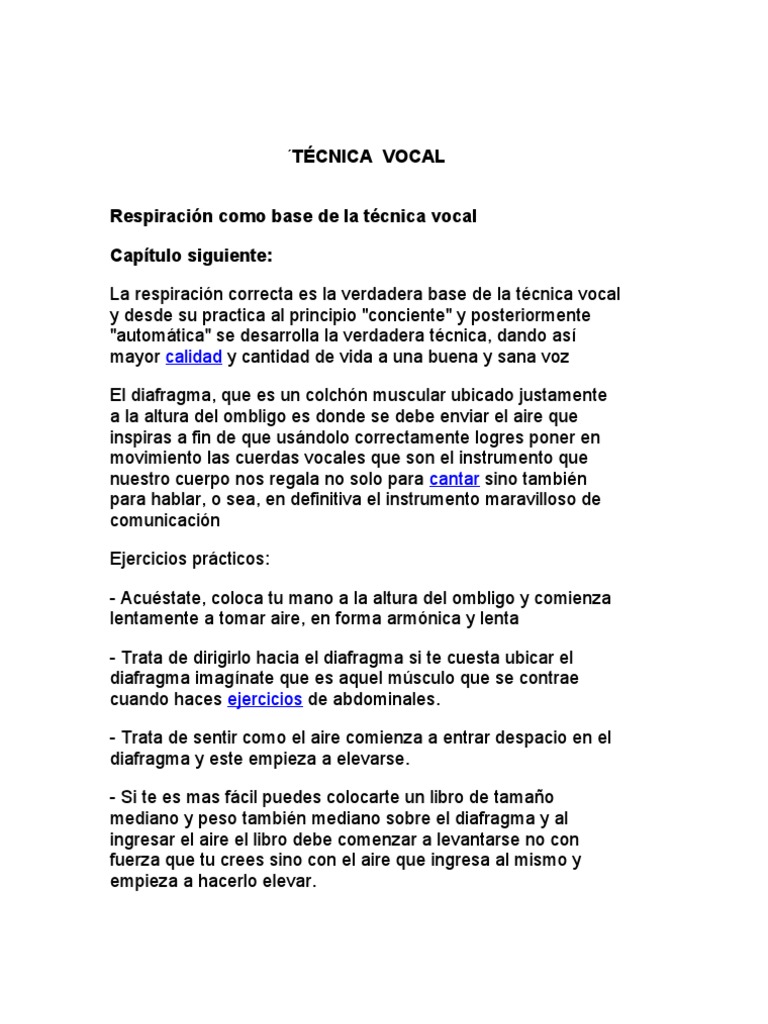 Técnica Vocal | PDF | Canto | Respiración