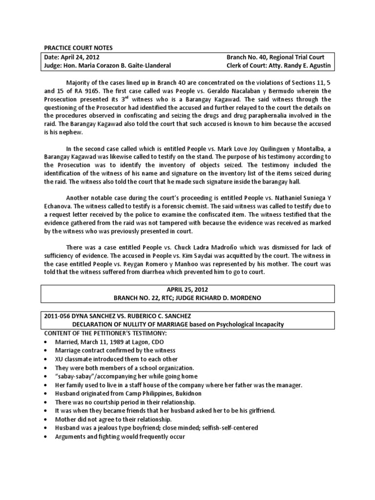 Court Proceedings Summary: April 2012 | PDF | Witness | Complaint