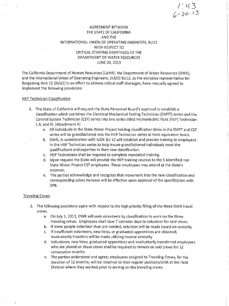 Agreement between the State of California and the International Union