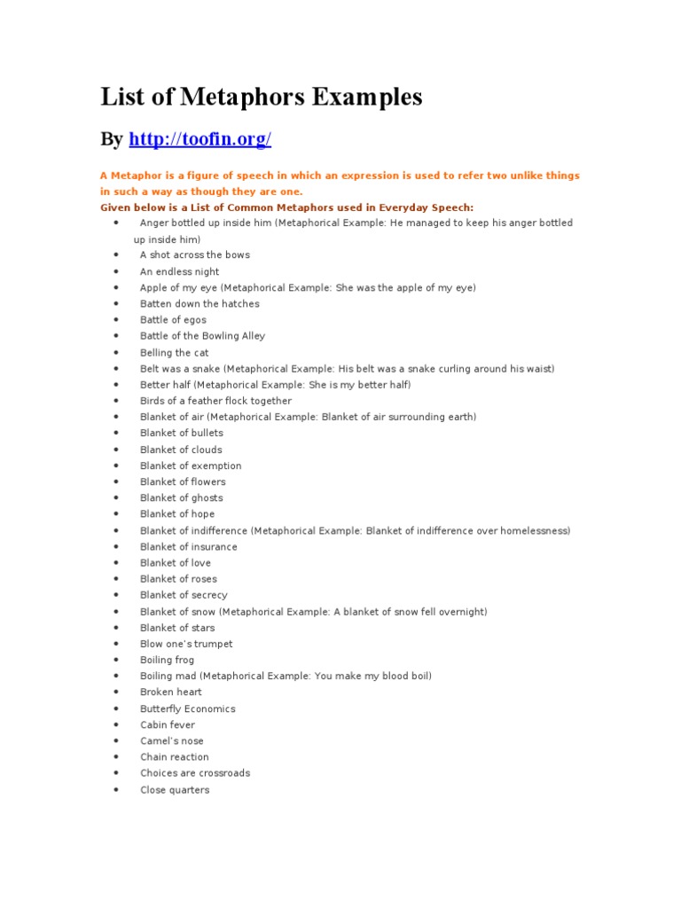 List of Metaphors Examples | Nature