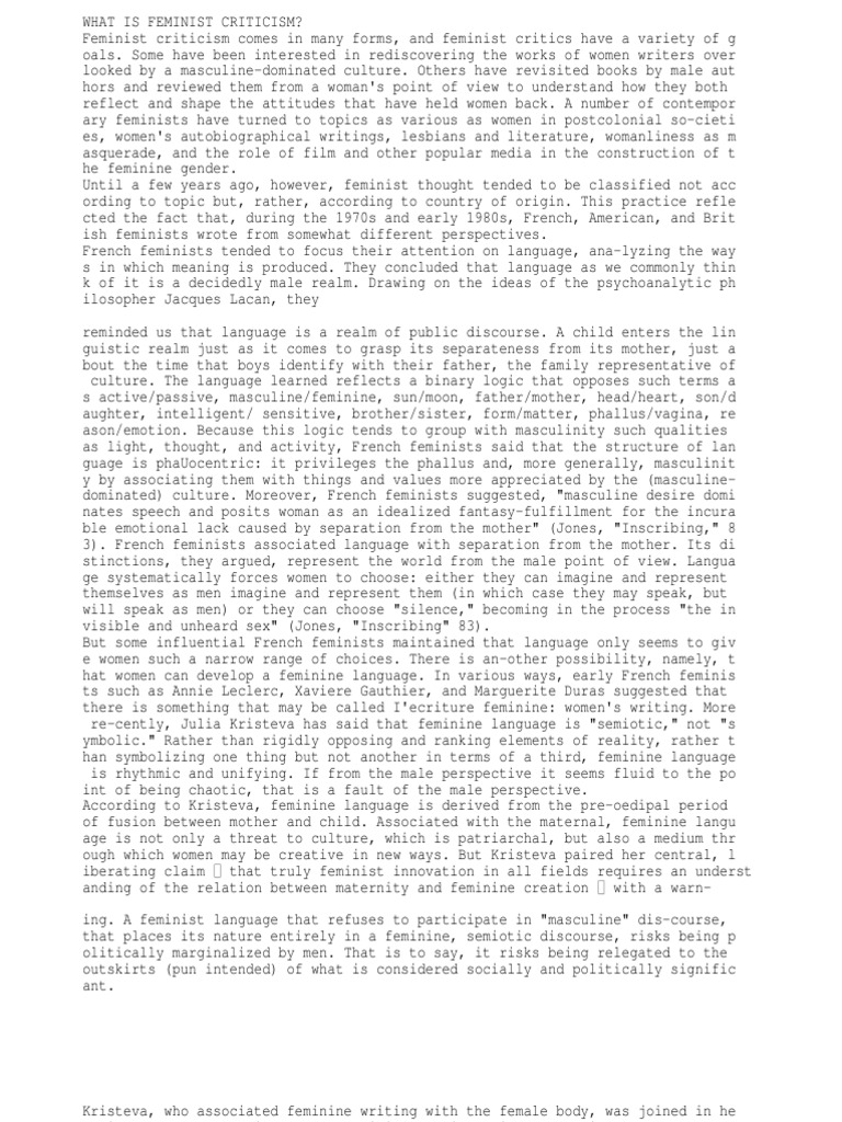 Feminist Criticism and Jane Eyre PDF Feminism Gender Studies