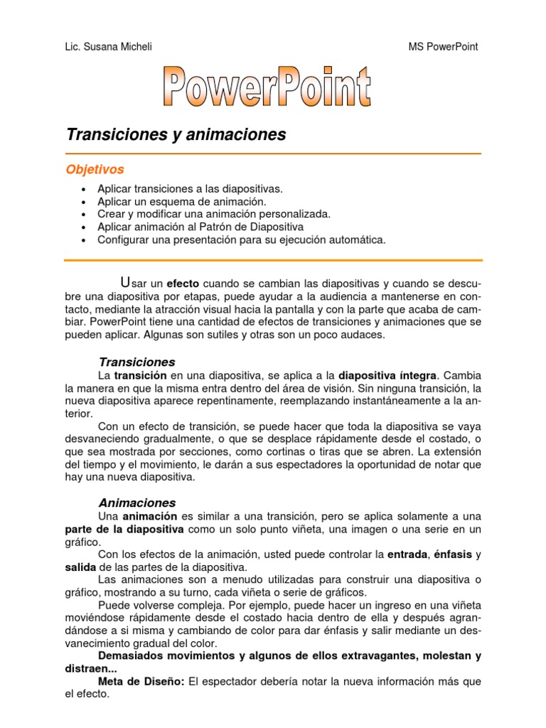 Transiciones Animaciones en PowerPoint | PDF | Microsoft PowerPoint ...