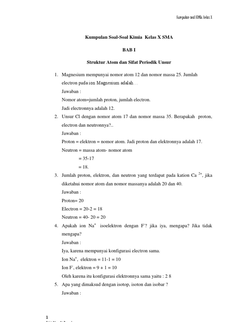 Soal Latihan Ulangan Kenaikan Kelas Kimia Kls X