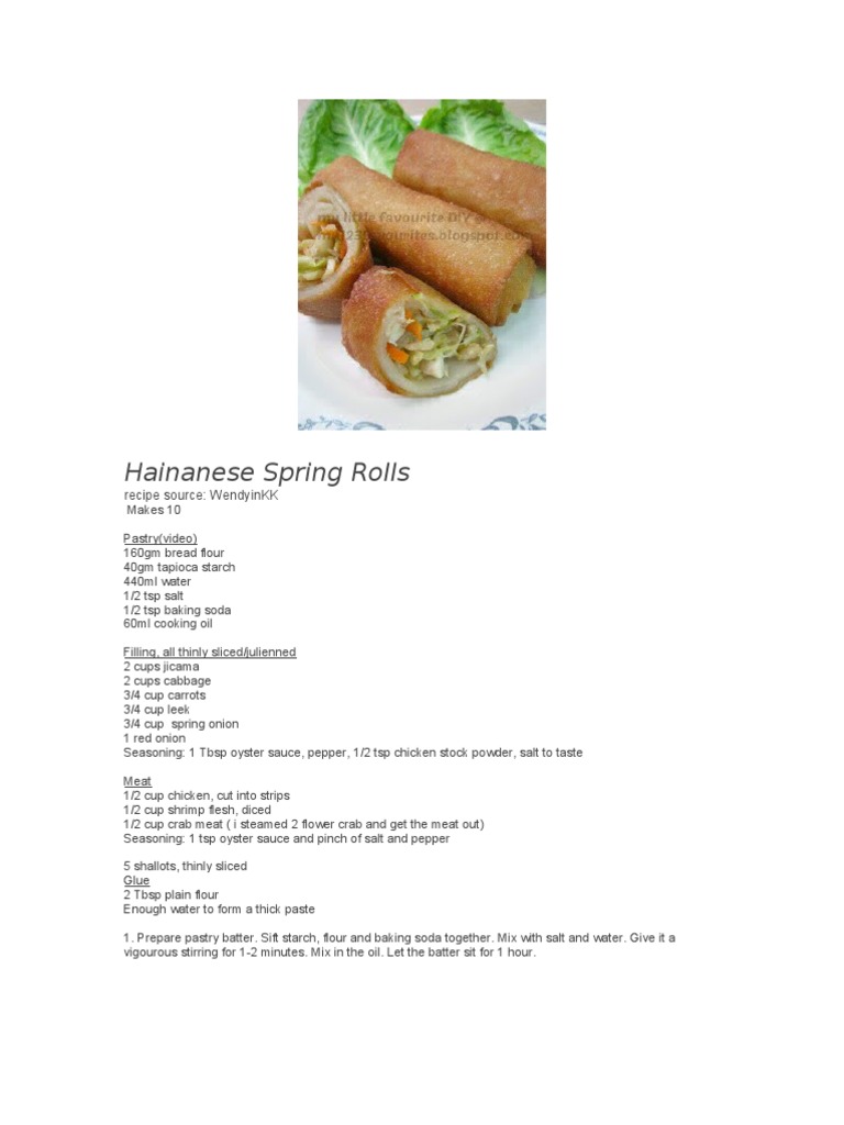 Hainanese Spring Rolls | PDF | Cuisine | Cooking