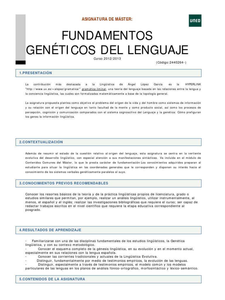 2 Fundamentos genéticos del lenguaje PDF Lingüística Conocimiento