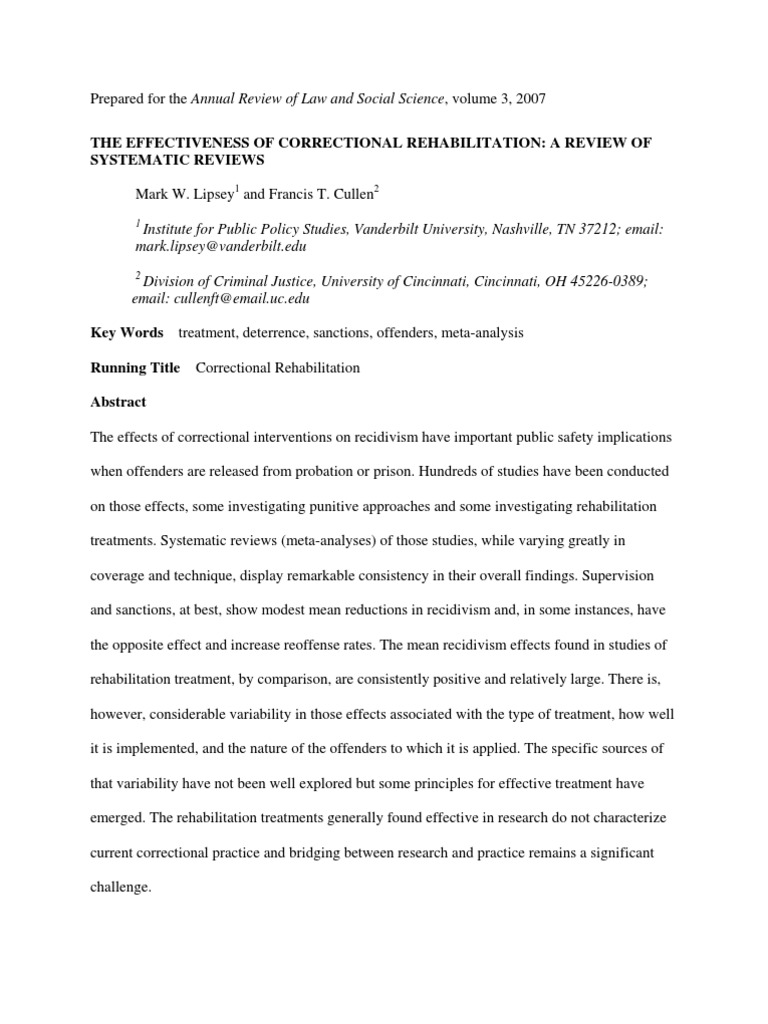 Effectiveness of Correctional Rehabilitation | PDF | Meta Analysis ...