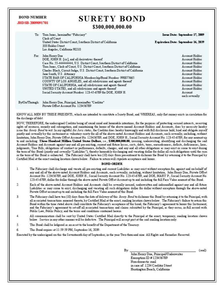 Surety Bond i Surety Bond Bonds (Finance)