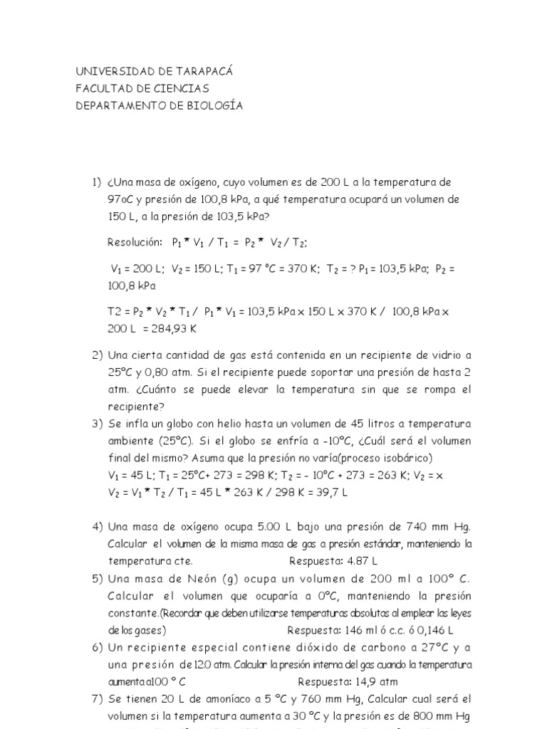 Guía de Ejercicios de Gases | PDF | Gases | Mole (Unidad)