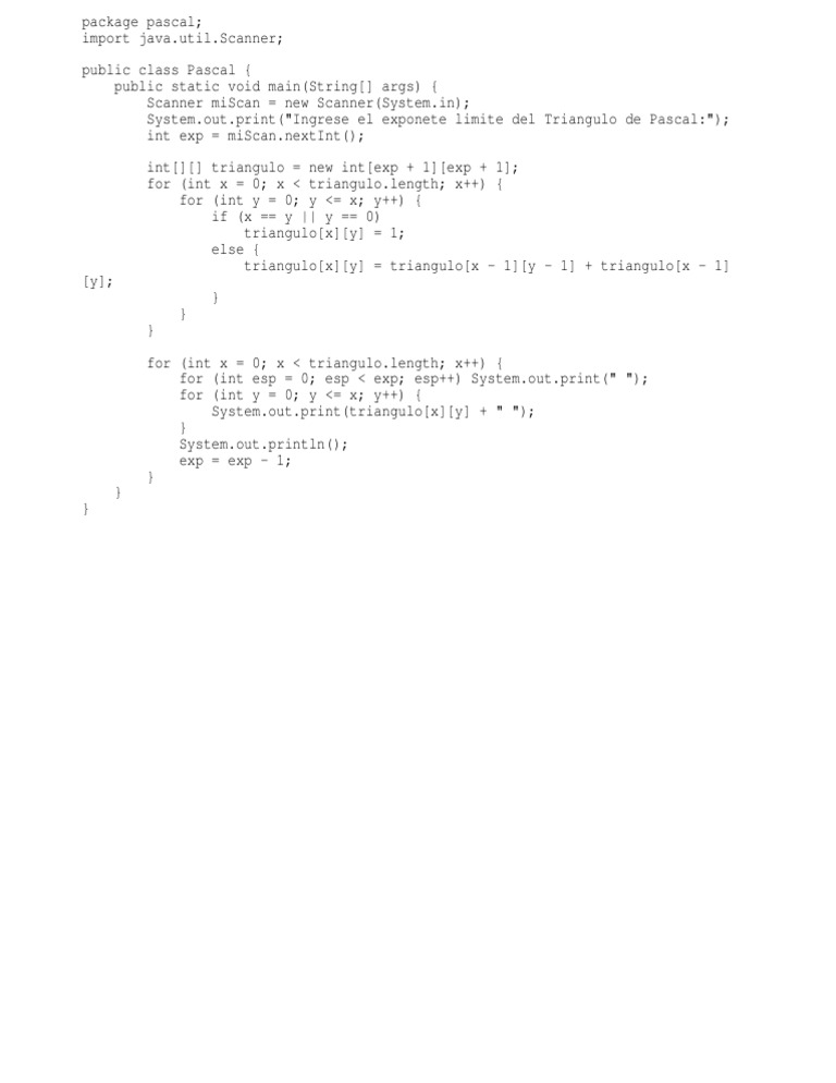 Java Piramide de Pascal | PDF