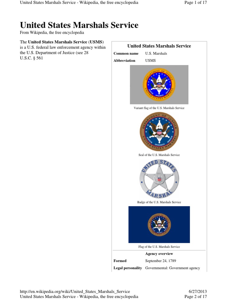 History of the U.S. Marshals Service | PDF | United States Marshals ...