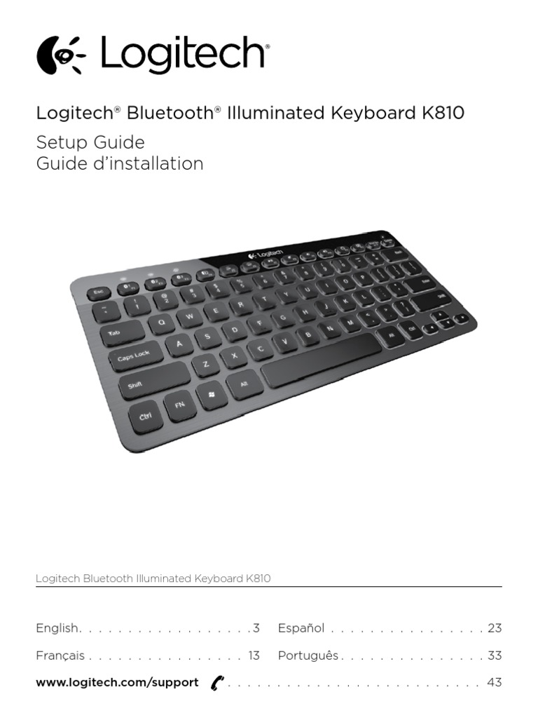 Logitech® Bluetooth® Illuminated Keyboard K810 Setup Guide Download Free PDF Personal