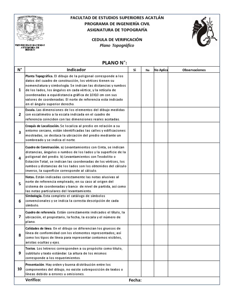 CEDULA VERIFICACIÓN DE PLANO Science Geografía