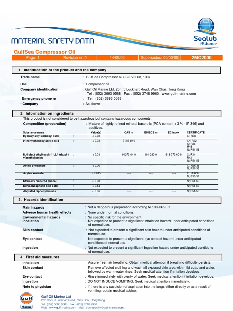 MSDS_GulfSea Compressor Oils.pdf Toxicity Carcinogen