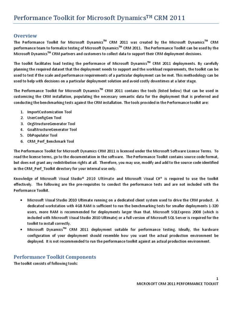Microsoft Dynamics CRM 2011 Performance Toolkit | PDF | Microsoft ...