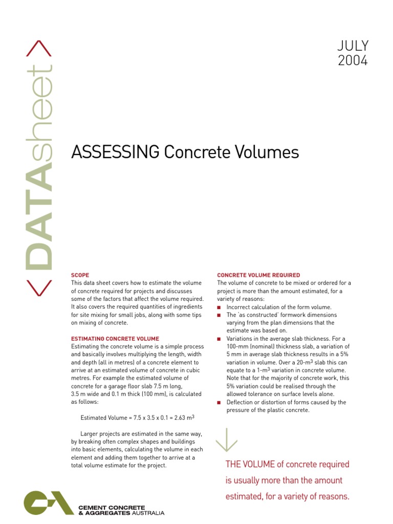 Volume Of Concrete Concrete Construction Aggregate