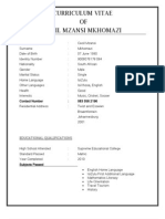 Curriculum Vitae OF Cecil Mzansi Mkhomazi