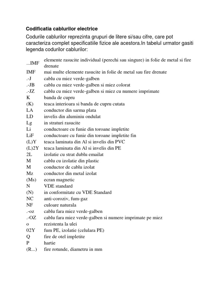 Codificatia Cablurilor Electrice | PDF