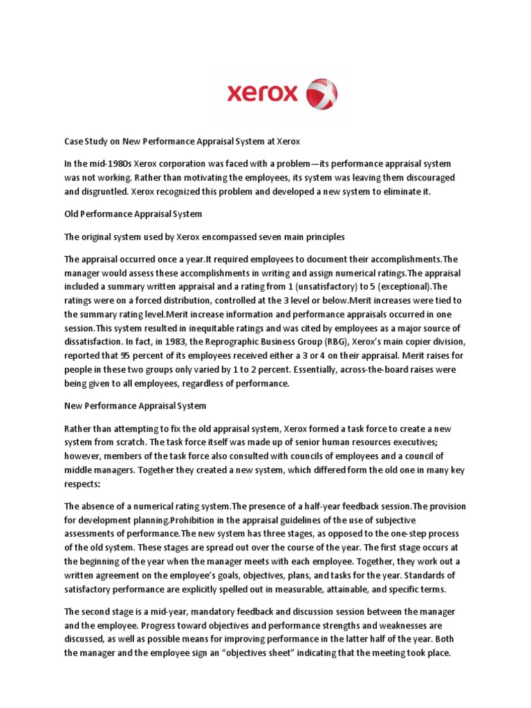 Case Study Xerox PDF Performance Appraisal Employment