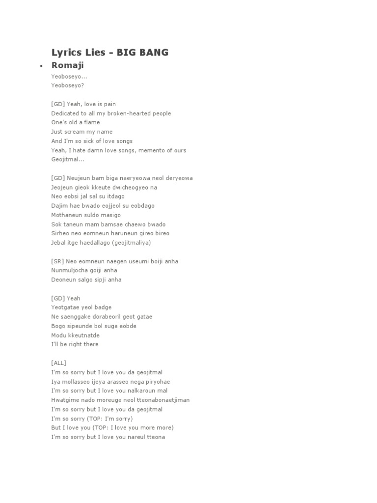 Bigbang Lies And Make Love Lyrics Artists Leisure