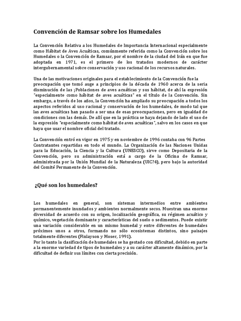 Convención Ramsar: Protección de Humedales | PDF | Humedal | Pantano