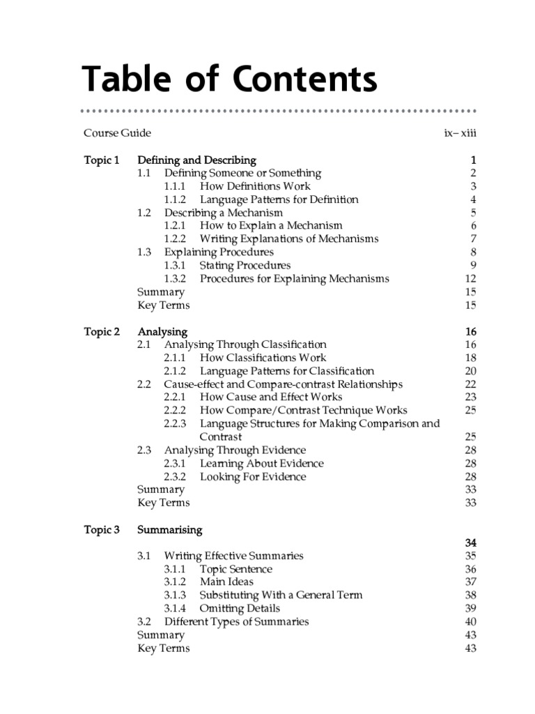 15152905 Table of Contents Vocabulary Memorandum