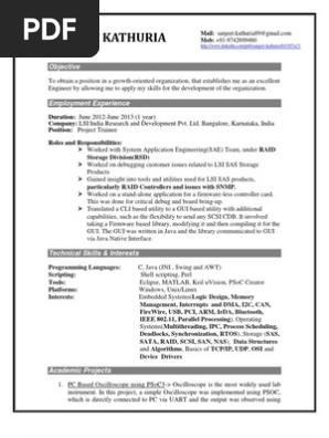 Resume Sample For A Postgraduate Fresher Pdf Embedded System Operating System