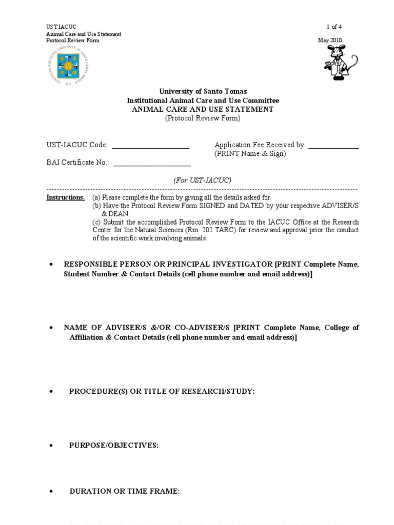 Animal Research Protocol Form 01(1)_ISO Code Wellness