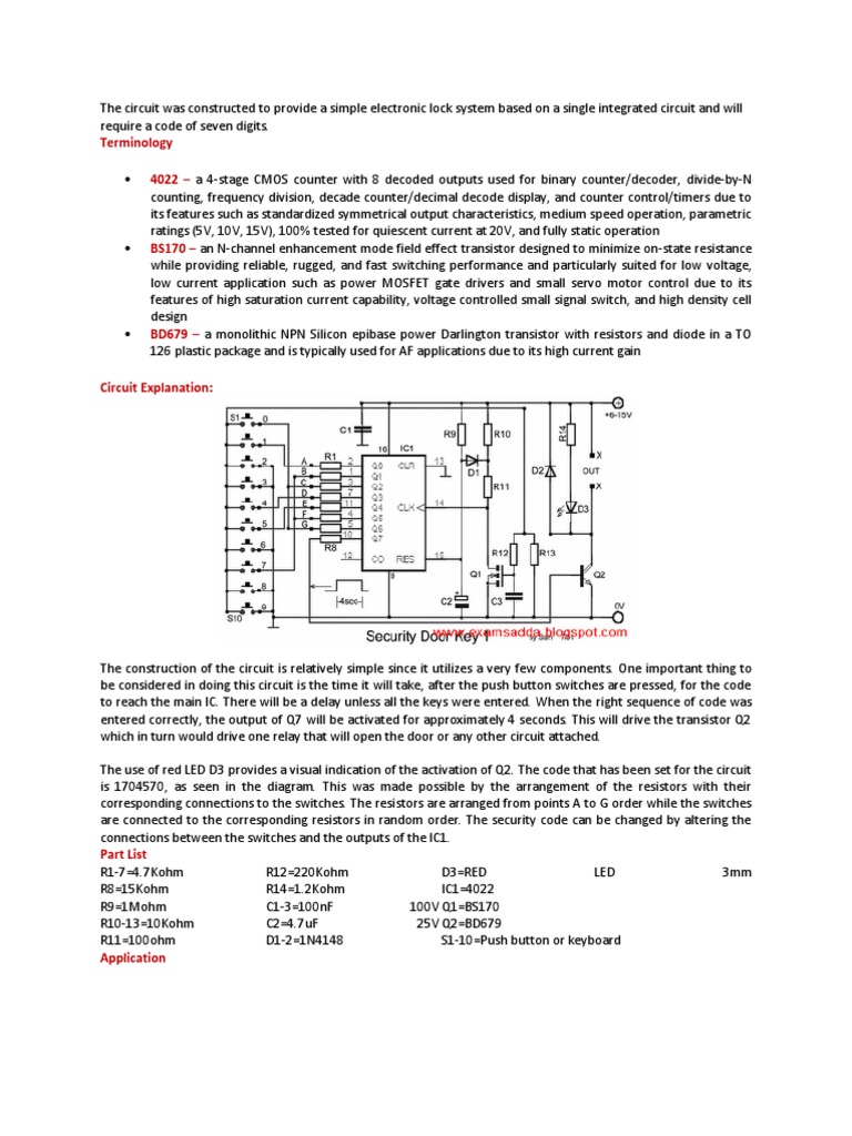 Electronic Door Lock | PDF | Electronic Circuits | Field Effect Transistor