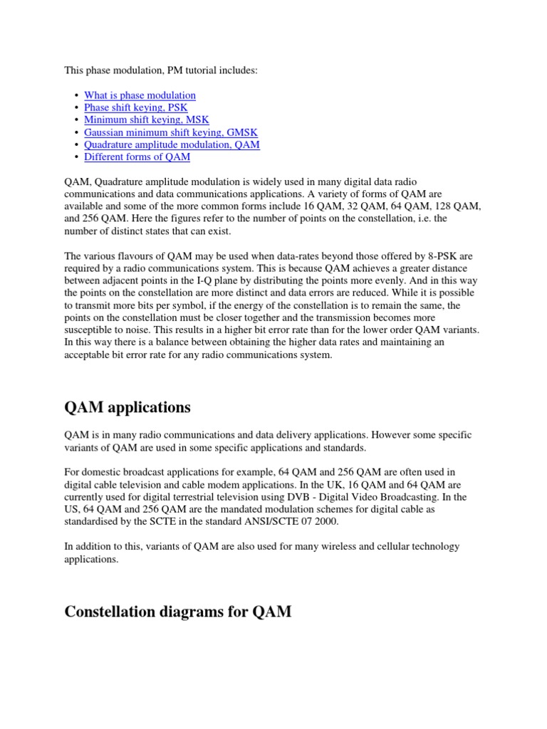 QAM Applications PDF Modulation Networks