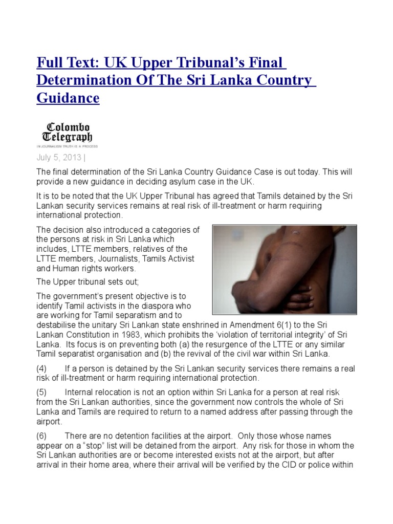 Full Text UK Upper Tribunal's Final Determination of The Sri Lanka