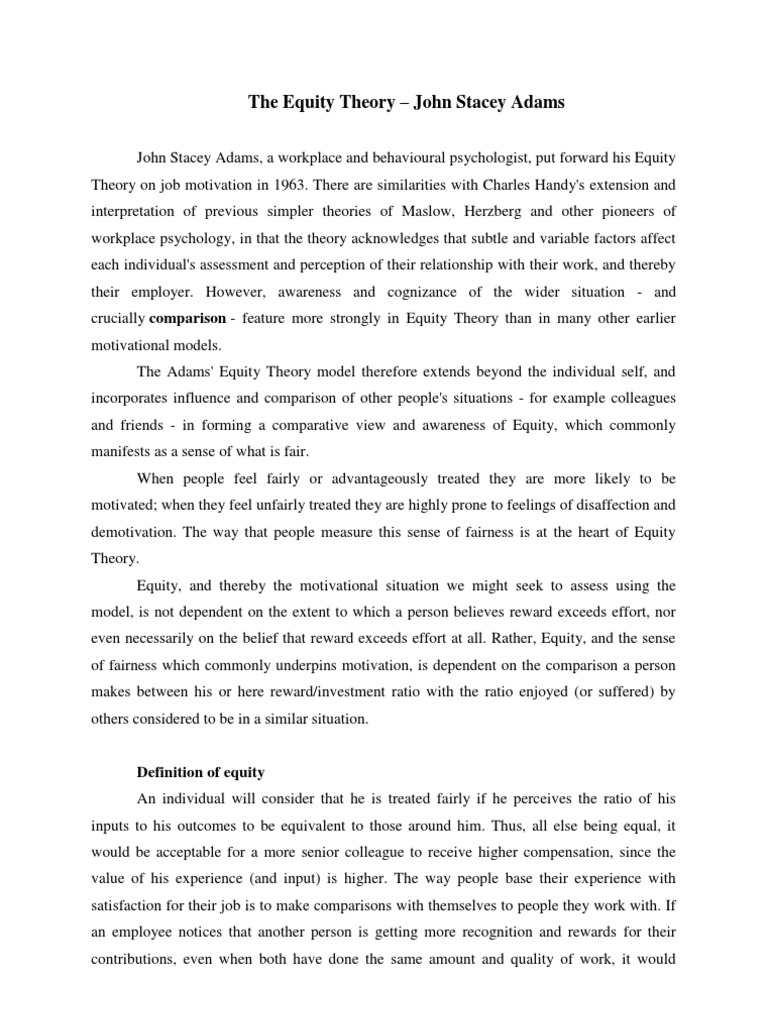 John Stacey Adams Psychological Concepts Psychology