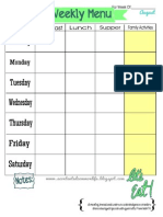 Weekly Menu Plan Printable - August Theme