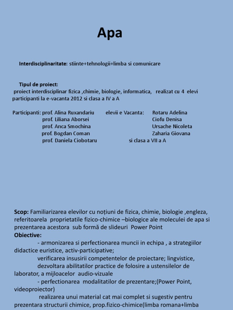 Apa Proiect Interdisciplinar | PDF