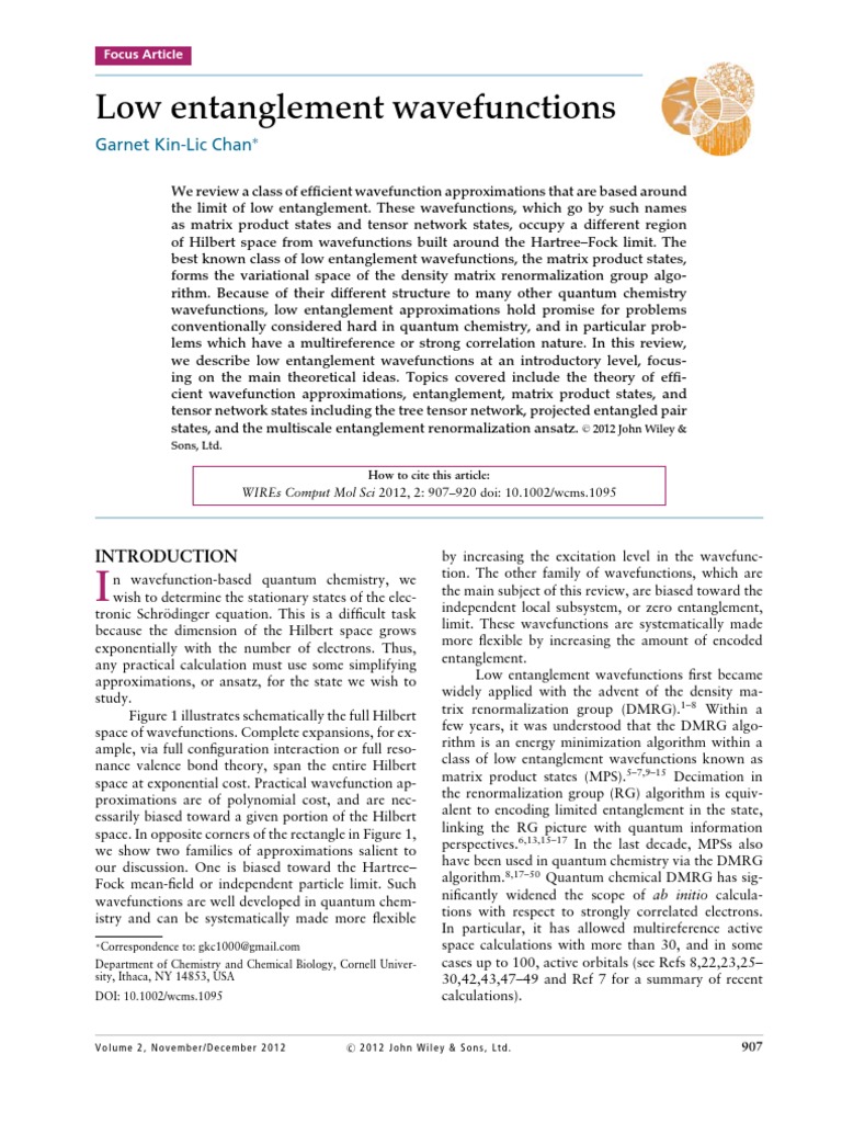 Low Entanglement Wavefunctions Review | PDF | Wave Function | Quantum ...