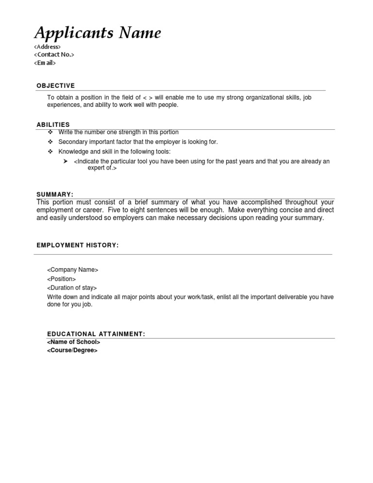 Applicants Name: Objective | PDF