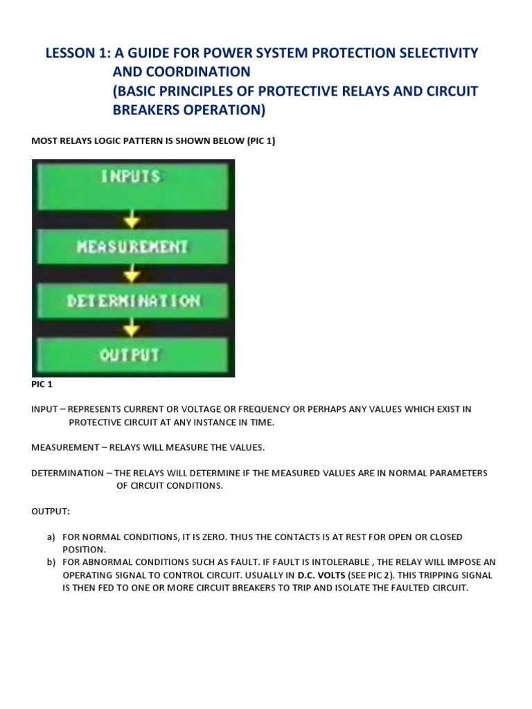 Lesson 1 (Basic Principles of Protective Relays and Circuit Breaker