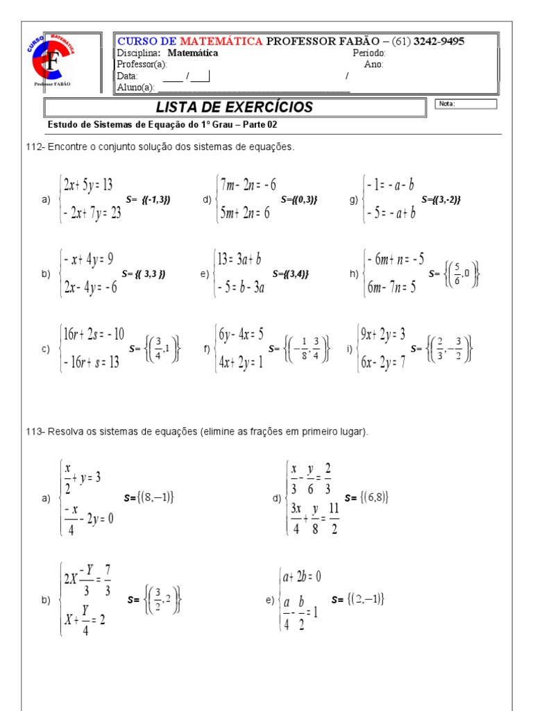 Estudo de Sistemas de Equação do 1º Grau - Parte 02 | Fração ...